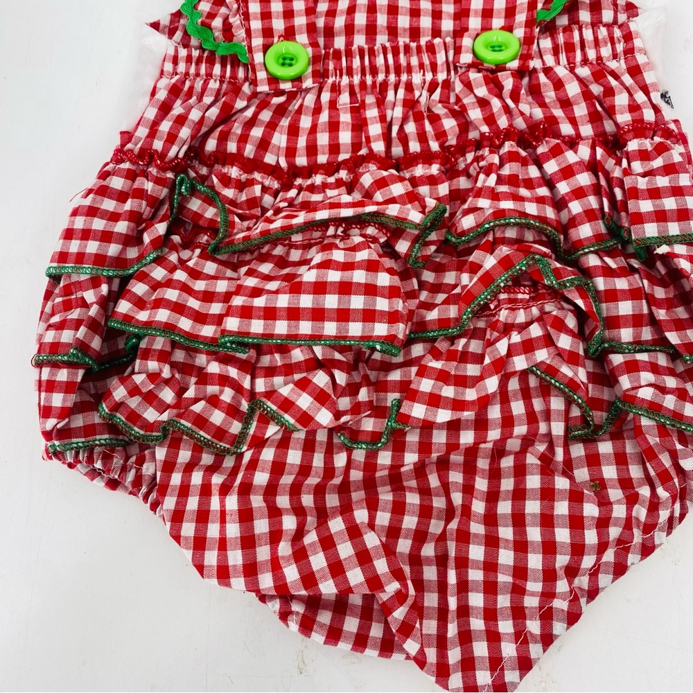 Marie Nicole Clothing Gingham Farm Animal Embroidered Romper Red White Ruffle - Picture 7 of 8